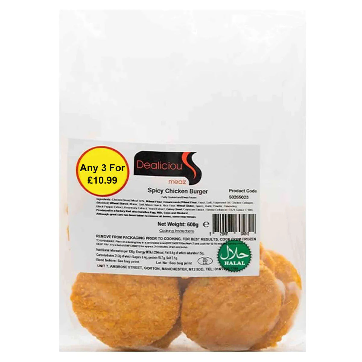 Dealicious Mealz Spicy Chicken Burger 600g