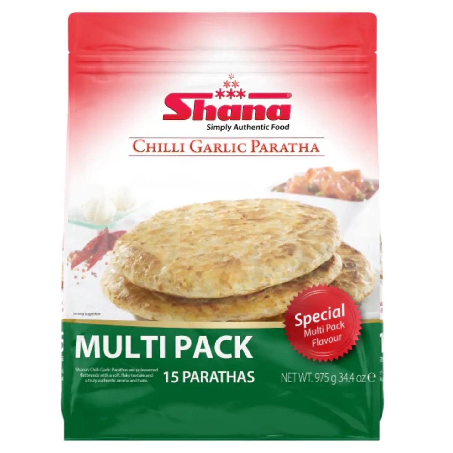 Shana Chilli Garlic Paratha 15pk 975g - DesiMe
