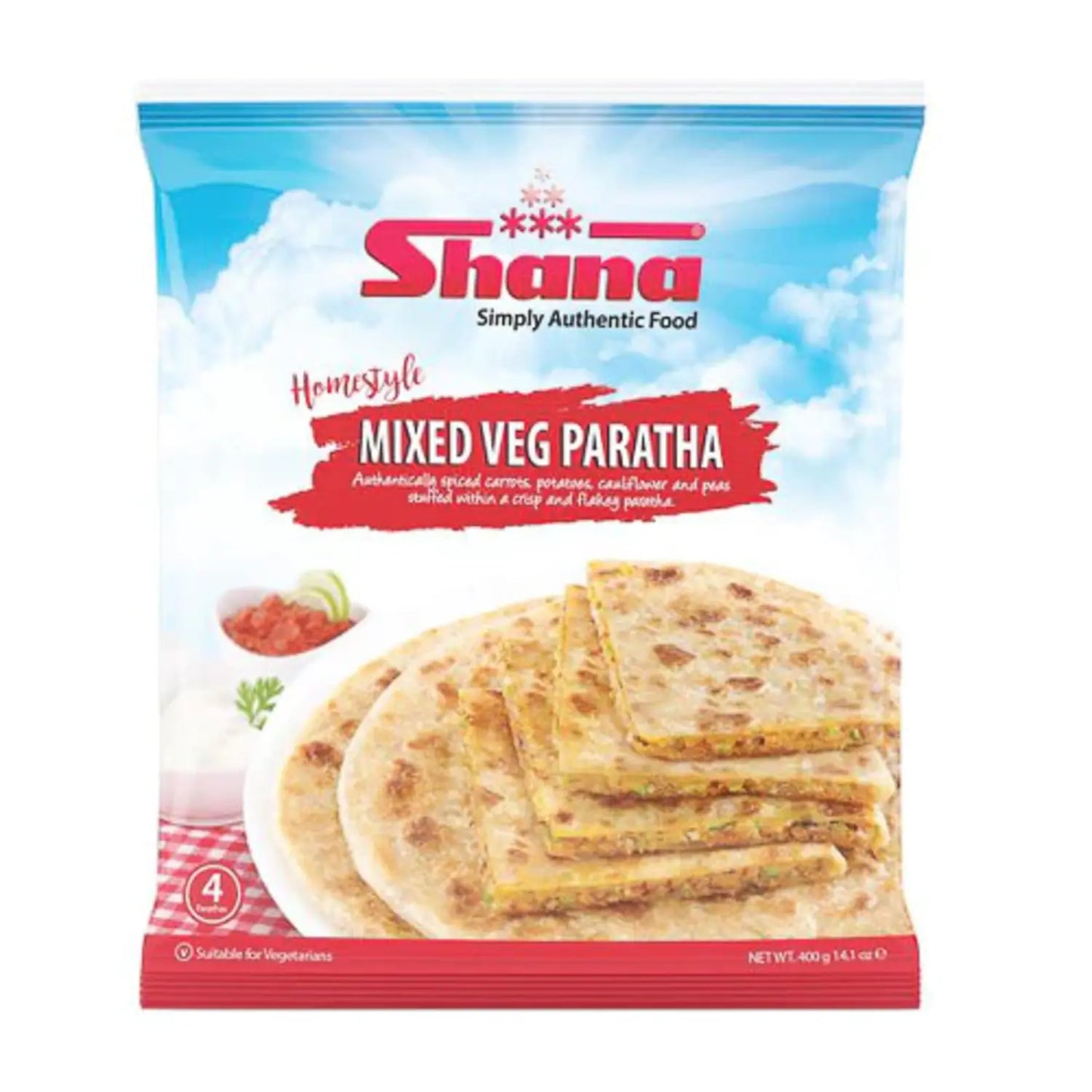 Shana Mixed Vegetable Paratha 4pk 400g - DesiMe