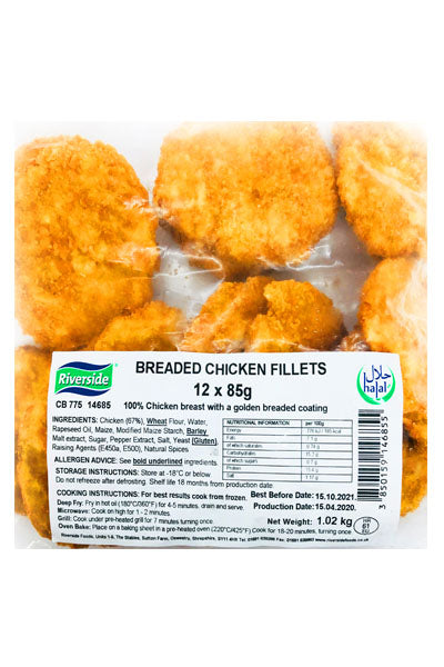 Riverside Breaded Chicken Fillets (12x85g) 1.02kg - DesiMe