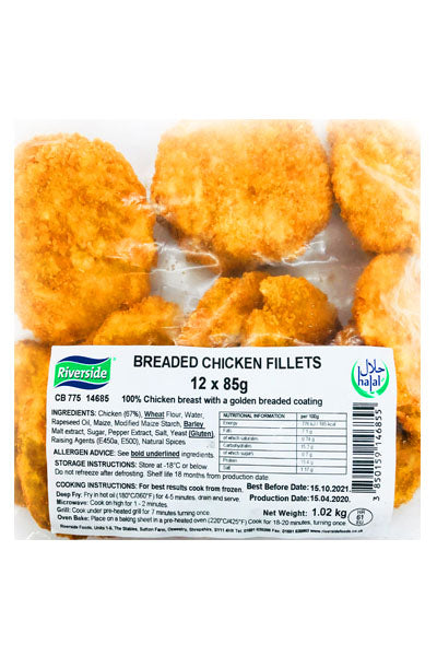 Riverside Breaded Chicken Fillets (12x85g) 1.02kg