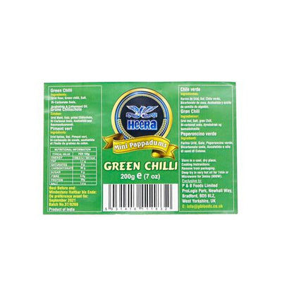 Heera Mini Pappadums 200g (Green Chilli) - DesiMe